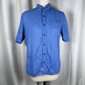 Woolrich Shirt Blue Button Down Hemp Organic Cotton Blend Men's Medium 20 UPF